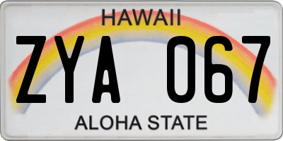 HI license plate ZYA067