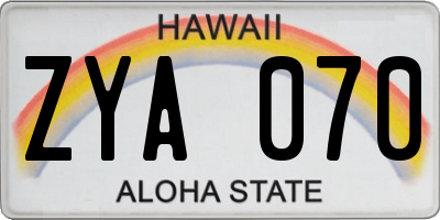 HI license plate ZYA070