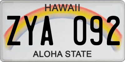 HI license plate ZYA092