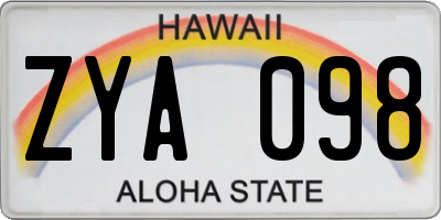HI license plate ZYA098
