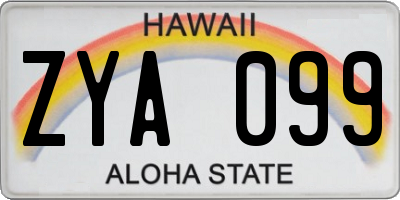 HI license plate ZYA099