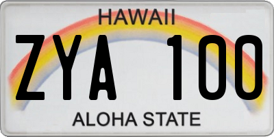 HI license plate ZYA100