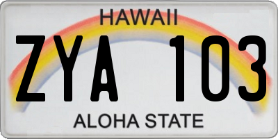 HI license plate ZYA103