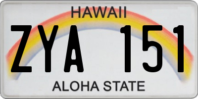 HI license plate ZYA151