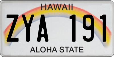 HI license plate ZYA191