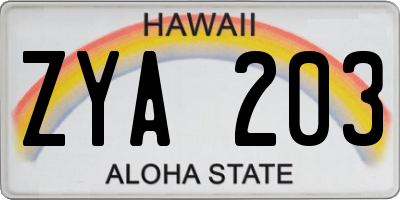 HI license plate ZYA203