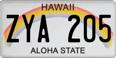 HI license plate ZYA205