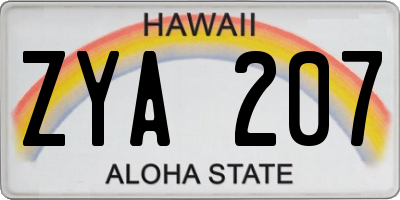HI license plate ZYA207
