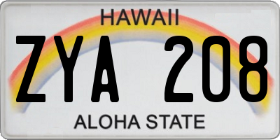 HI license plate ZYA208