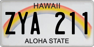 HI license plate ZYA211