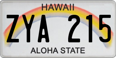 HI license plate ZYA215