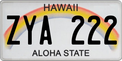 HI license plate ZYA222