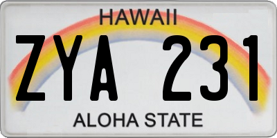 HI license plate ZYA231