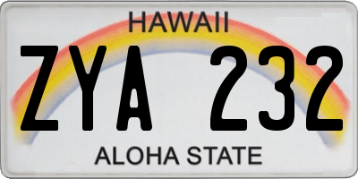 HI license plate ZYA232