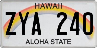 HI license plate ZYA240