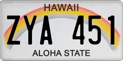 HI license plate ZYA451