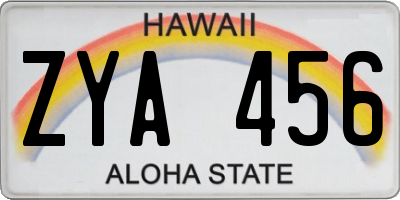 HI license plate ZYA456