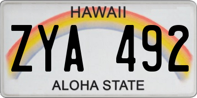 HI license plate ZYA492