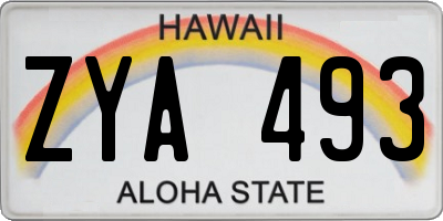 HI license plate ZYA493