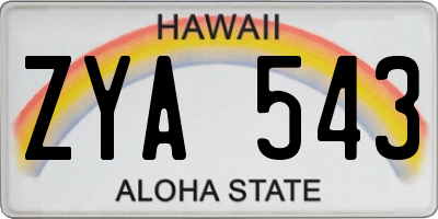 HI license plate ZYA543