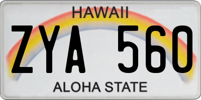 HI license plate ZYA560