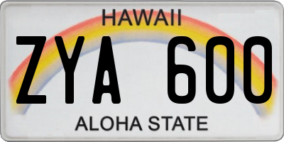 HI license plate ZYA600