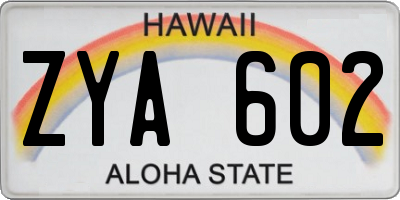 HI license plate ZYA602