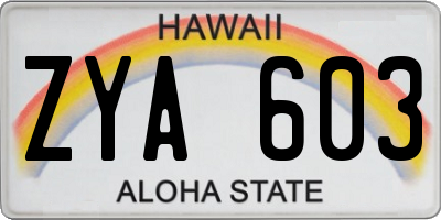 HI license plate ZYA603