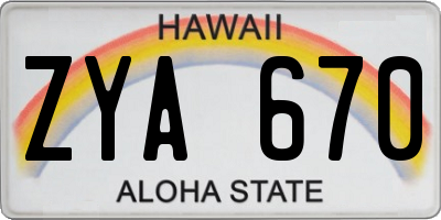 HI license plate ZYA670