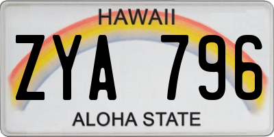 HI license plate ZYA796