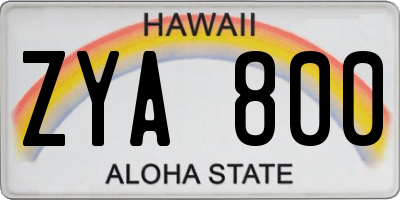 HI license plate ZYA800