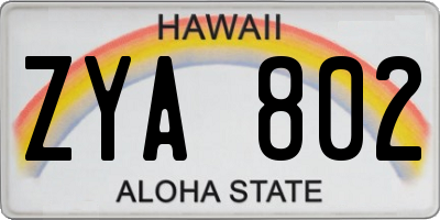 HI license plate ZYA802