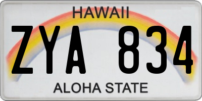 HI license plate ZYA834