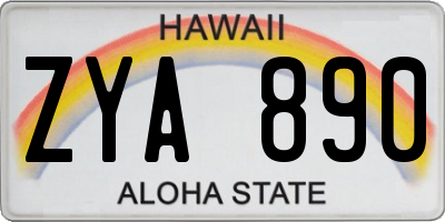 HI license plate ZYA890