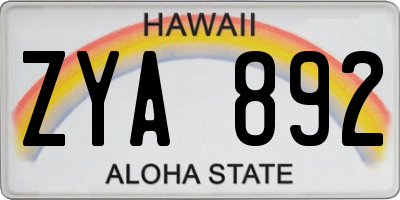 HI license plate ZYA892