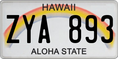 HI license plate ZYA893