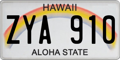 HI license plate ZYA910