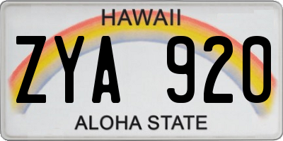 HI license plate ZYA920