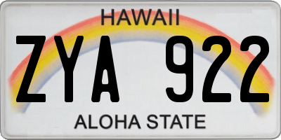 HI license plate ZYA922