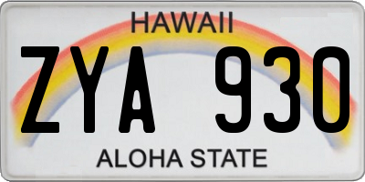 HI license plate ZYA930