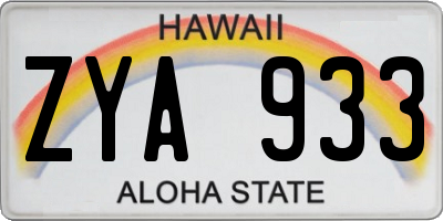HI license plate ZYA933