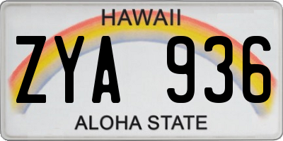 HI license plate ZYA936