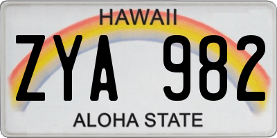 HI license plate ZYA982