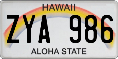 HI license plate ZYA986