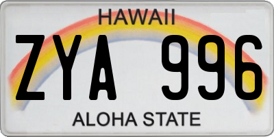 HI license plate ZYA996