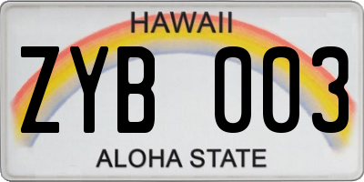 HI license plate ZYB003