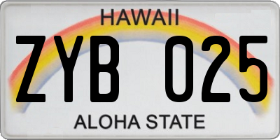 HI license plate ZYB025