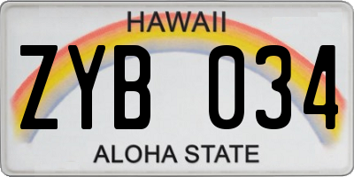 HI license plate ZYB034