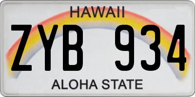 HI license plate ZYB934