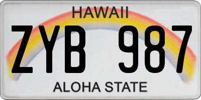 HI license plate ZYB987